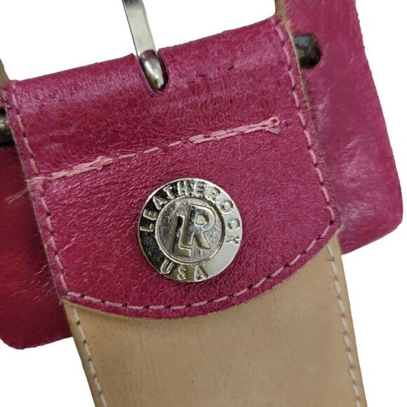 Leatherock Belt Leather 2" Wide Large Square Buckle Crackle Barbie Core Pink L - Picture 8 of 12